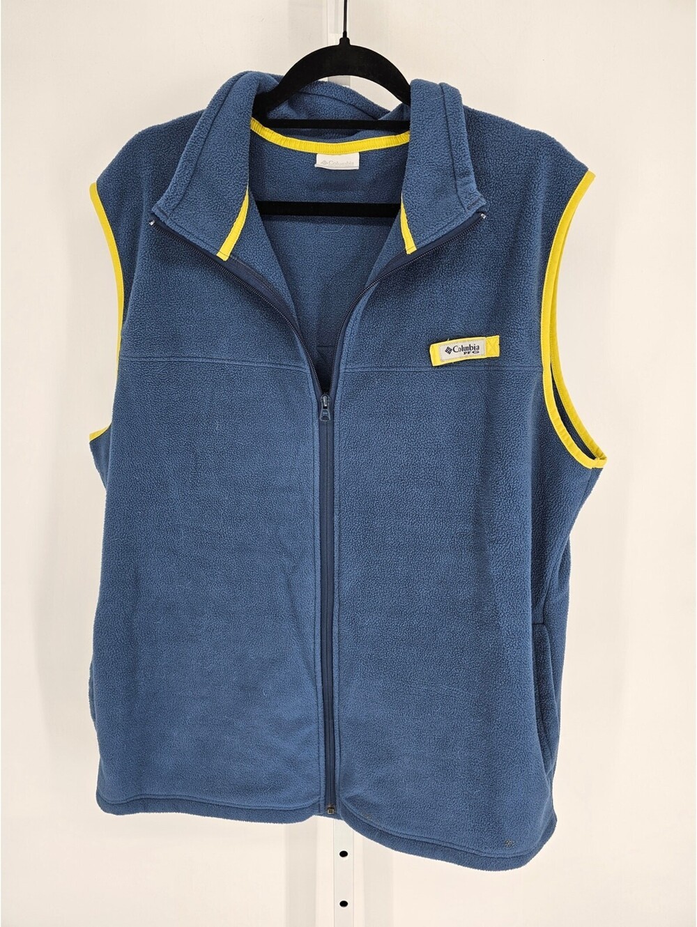 Columbia PFG Mens Sz XL Zip Up Fleece Vest Blue w/ Yellow Trim